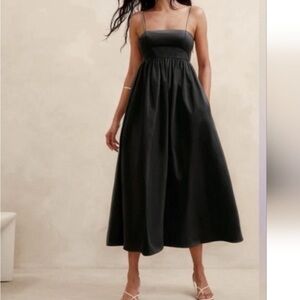 Banana Republic Ariella Taffeta Black Midi Dress Size 6